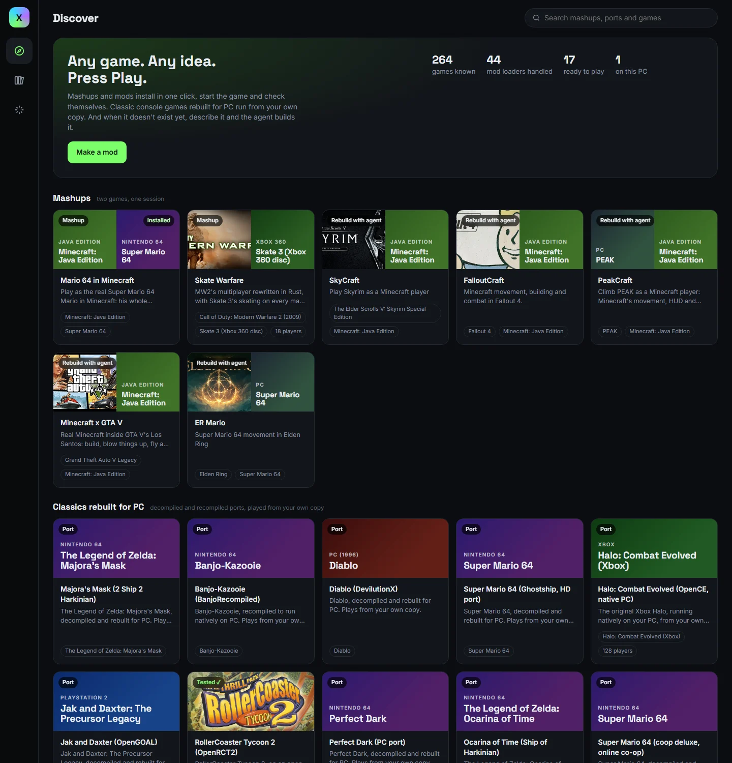 The Crossover launcher: mashups and classic ports in one library